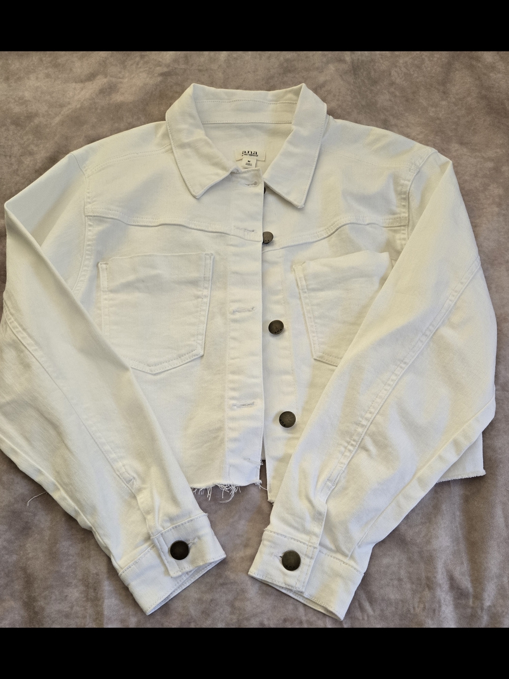 a.n.a White Cropped Denim Jacket with Raw Hem